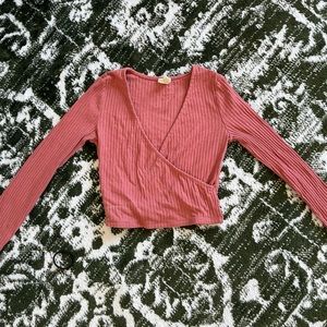 Forever 21 Pink Longsleeve Wrap Crop Top